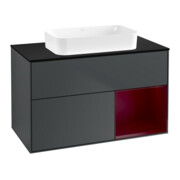 V&B Meuble sous lavabo Finion 100x60,3 cm, éclairage mural, droite, bleu mat avec Lac