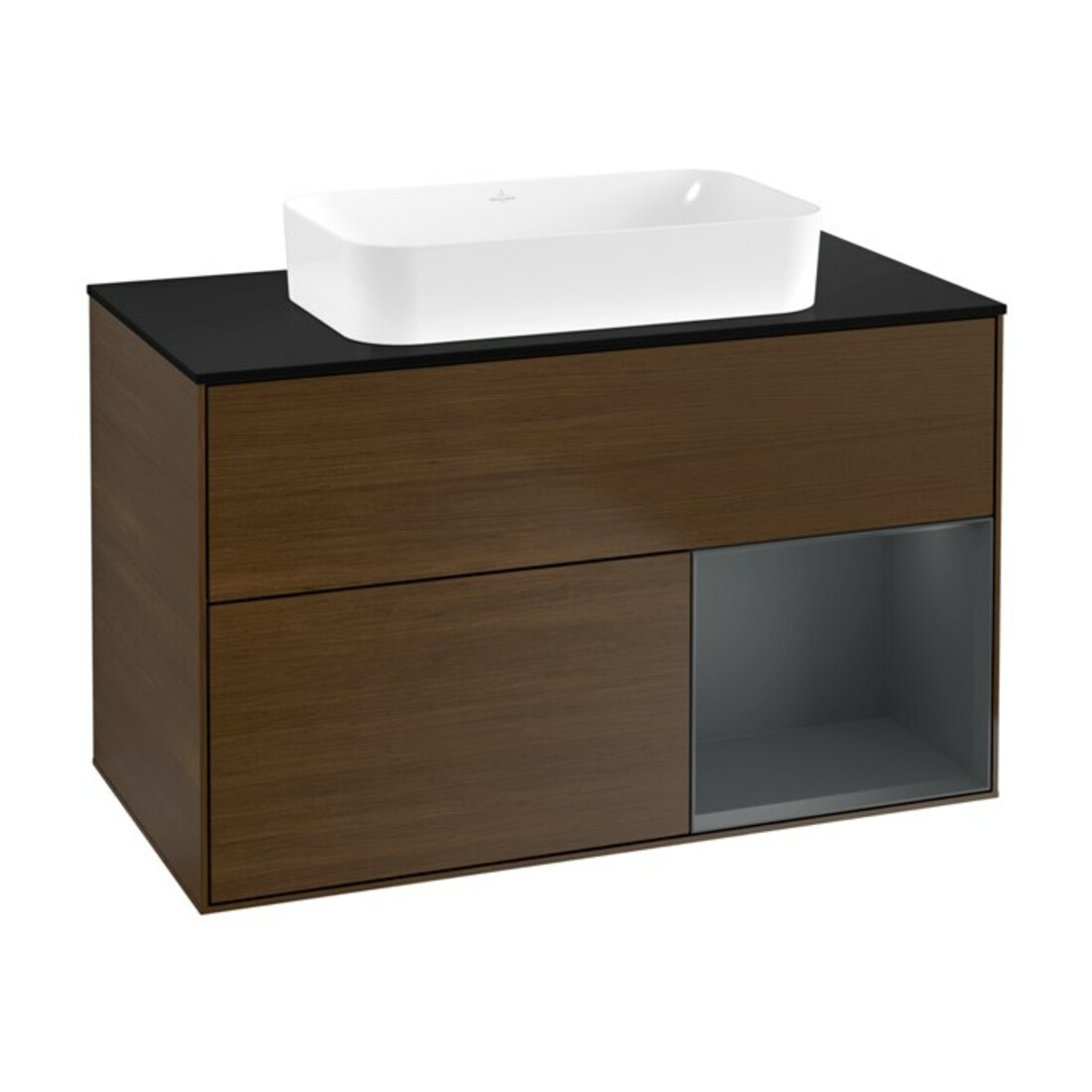 V&B Meuble sous lavabo Finion 100x60,3 cm, éclairage mural, droite, laqué, noyer veneer