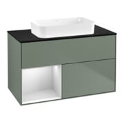 V&B Meuble sous-lavabo Finion 100x60,3 cm, éclairage mural, gauche, blanc mat laqué, olivier mat laqué