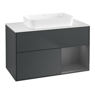 V&B Meuble sous lavabo Finion 100x60,3 cm, éclairage mural, gris, mat, laqué