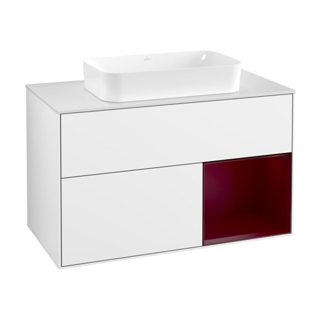 V&B Meuble sous lavabo Finion 100x60,3 cm, éclairage mural, laque blanche brillante
