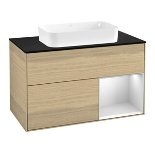 V&B Meuble sous lavabo Finion 100x60,3 cm, éclairage mural, placage chêne blanc, Lacquer Oa