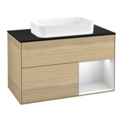 V&B Meuble sous lavabo Finion 100x60,3 cm, éclairage mural, placage chêne blanc, Lacquer Oa