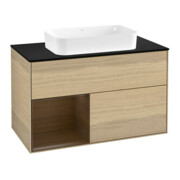 V&B Meuble sous lavabo Finion 100x60,3 cm, éclairage mural, placage chêne, rég. gauche