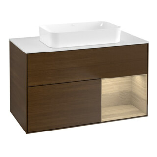 V&B Meuble sous lavabo Finion 100x60,3 cm, éclairage mural, placage noyer