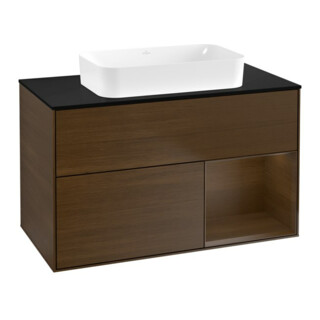 V&B Meuble sous-lavabo Finion 100x60,3 cm, éclairage mural, placage noyer à droite