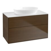 V&B Meuble sous-lavabo Finion 100x60,3 cm, éclairage mural, placage noyer, blanc