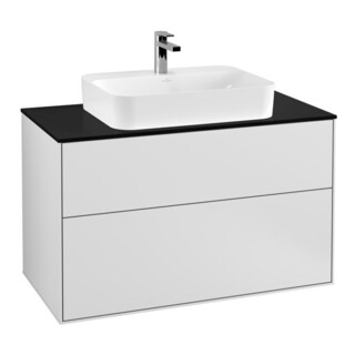 V&B Meuble sous lavabo Finion 100x60,3 cm, éclairage mural, plaq. abd. bleue m, blanc m Lac