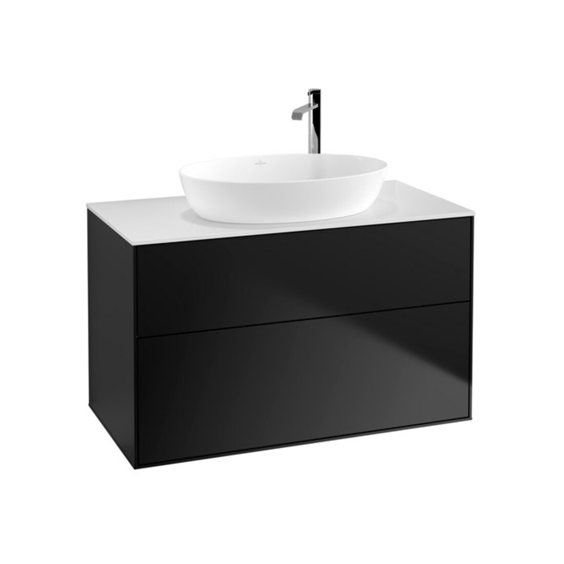 V&B Meuble sous lavabo Finion 100x60,3 cm, éclairage mural, plaque de fermeture blanche, bleu avec laque