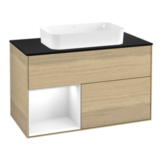 V&B Meuble sous-lavabo Finion 100x60,3 cm, éclairage mural, rég. g. blanc brillant, Oa ven