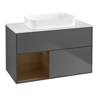 V&B Meuble sous lavabo Finion 100x60,3 cm, éclairage mural, rég. gauche, anthracite m