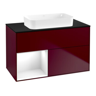 V&B Meuble sous-lavabo Finion 100x60,3 cm, éclairage mural, rég. gauche, blanc brillant, Peo m