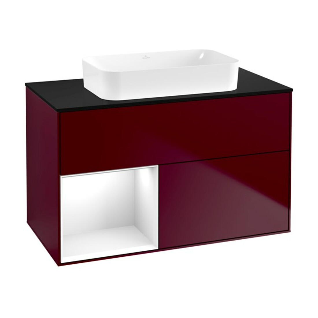 V&B Meuble sous-lavabo Finion 100x60,3 cm, éclairage mural, rég. gauche, blanc brillant, Peo m