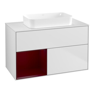 V&B Meuble sous lavabo Finion 100x60,3 cm, éclairage mural, rég. gauche, blanc mat laqué
