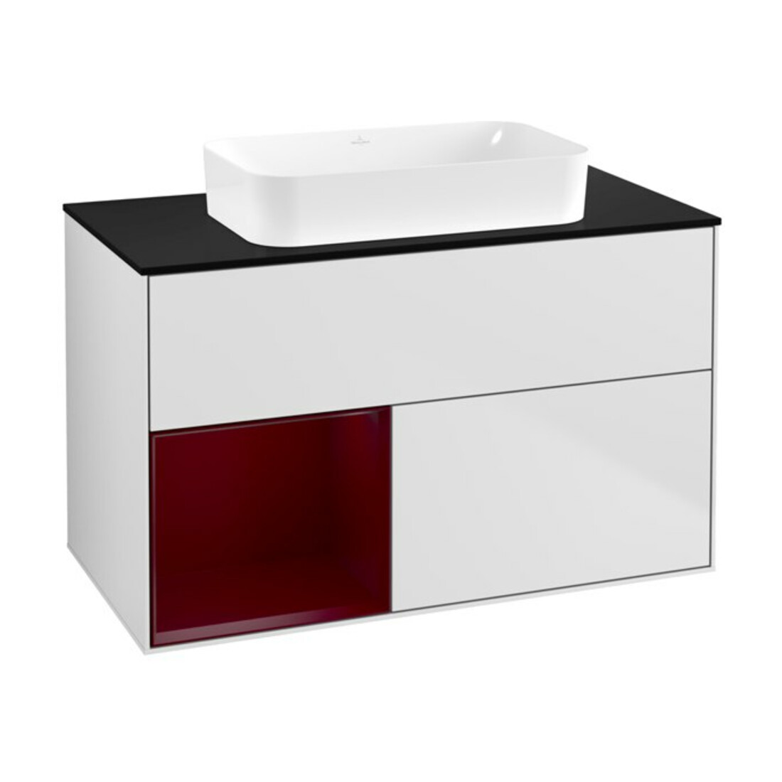 V&B Meuble sous-lavabo Finion 100x60,3 cm, éclairage mural, rég. gauche, blanc mat laqué
