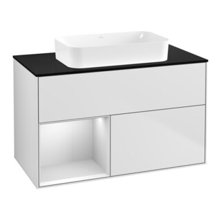 V&B Meuble sous lavabo Finion 100x60,3 cm, éclairage mural, rég. gauche, blanc mat laqué