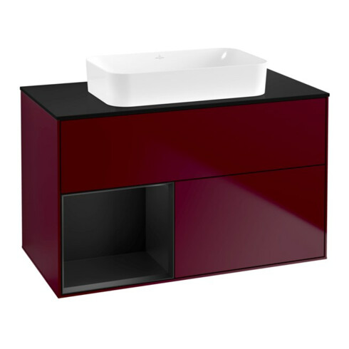 V&B Meuble sous-lavabo Finion 100x60,3 cm, éclairage mural, rég. gauche bleu m Lac, Peo mat