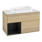 V&B Meuble sous-lavabo Finion 100x60,3 cm, éclairage mural, rég gauche bleu m Lac, placage Oa