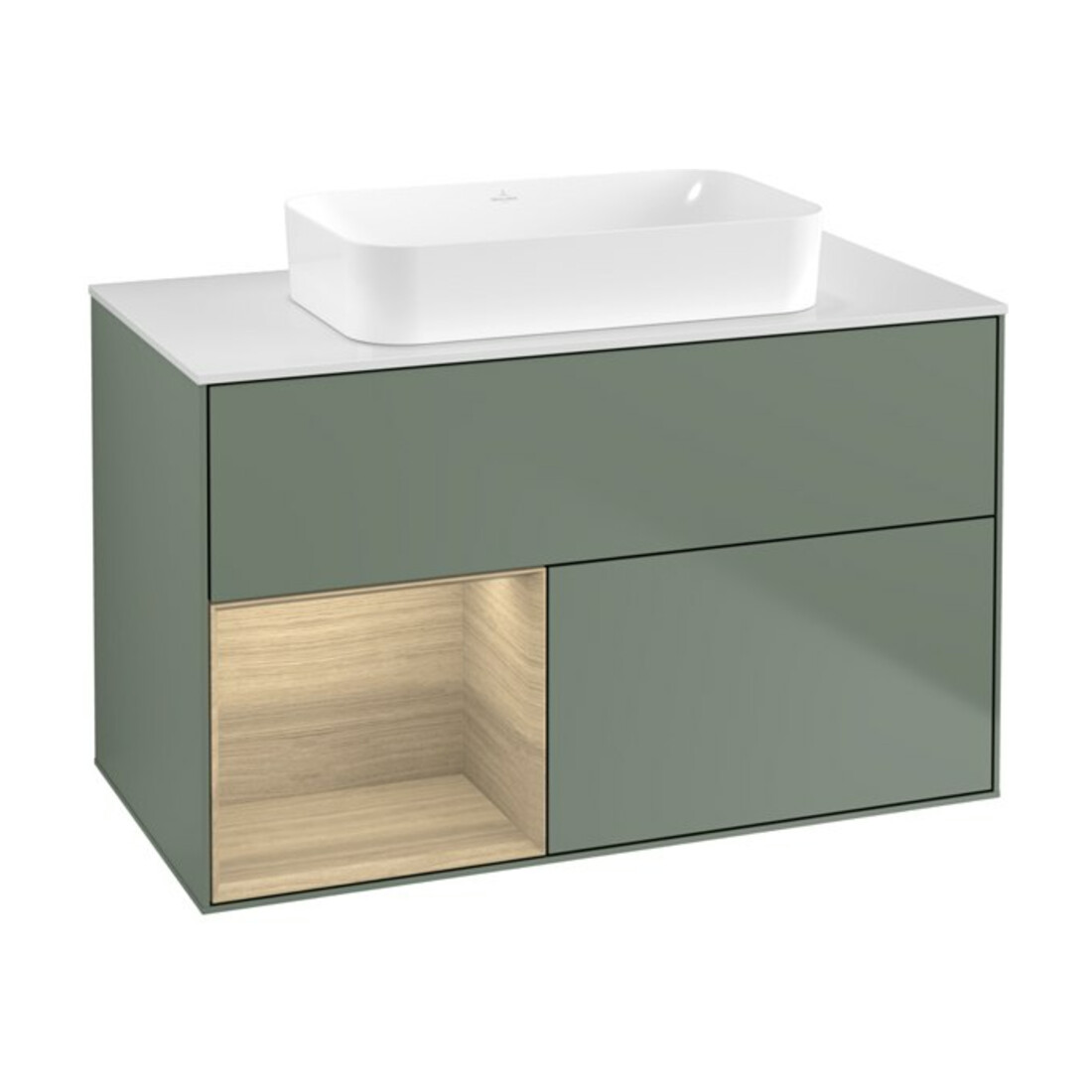 V&B Meuble sous-lavabo Finion 100x60,3 cm, éclairage mural, rég. gauche, huile m. laque