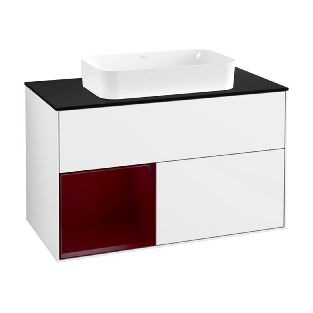 V&B Meuble sous-lavabo Finion 100x60,3 cm, éclairage mural, rég. gauche, laque blanc brillant