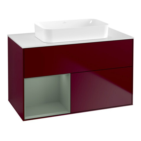 V&B Meuble sous-lavabo Finion 100x60,3 cm, éclairage mural, rég. gauche, oli. m laqué, Peo mat