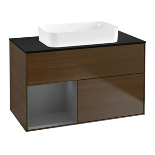 V&B Meuble sous lavabo Finion 100x60,3 cm, étagère gauche anthracite m, noyer ven