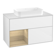 V&B Meuble sous lavabo Finion 100x60,3 cm, étagère gauche, blanc brillant laqué