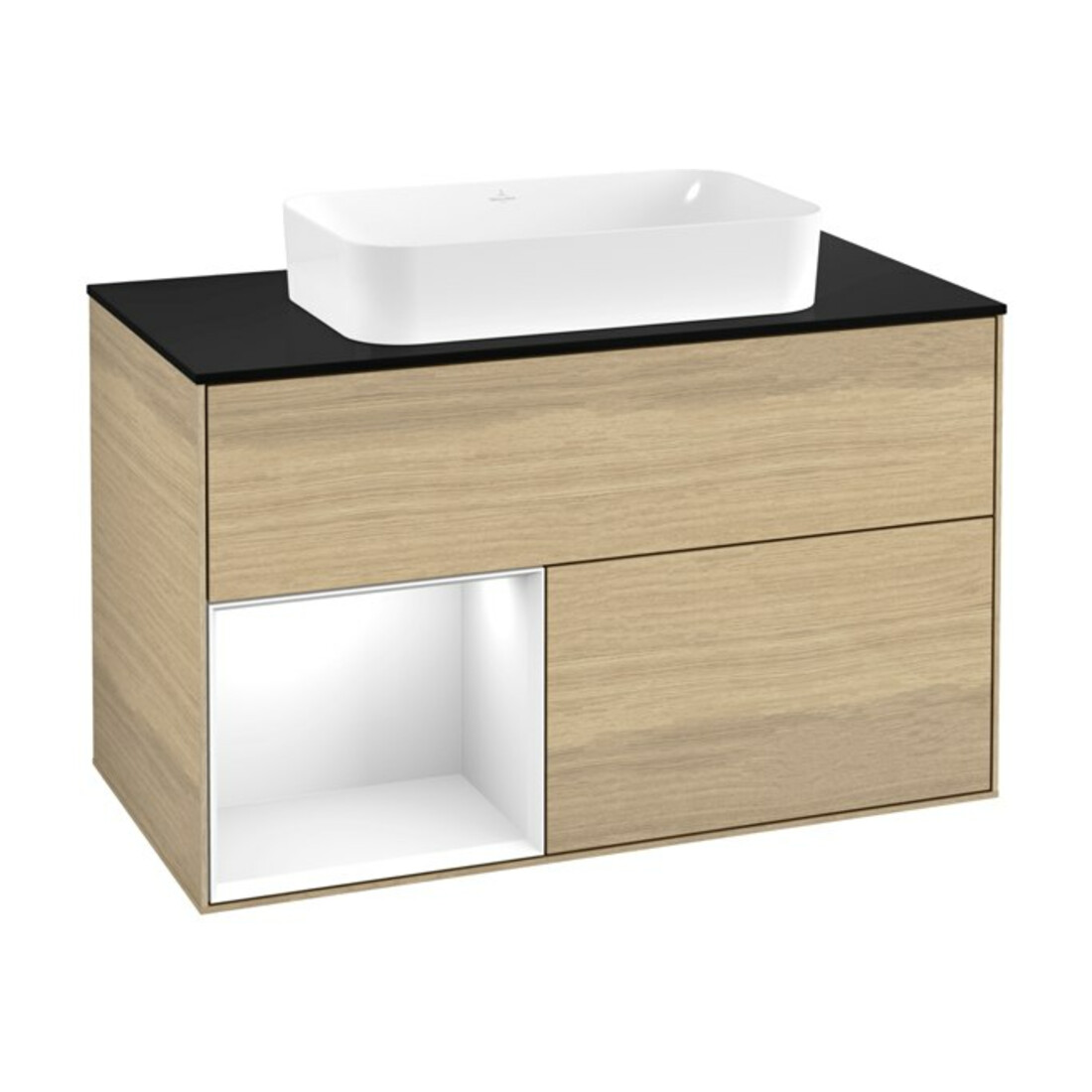 V&B Meuble sous-lavabo Finion 100x60,3 cm, étagère gauche, blanc brillant, Oa ven