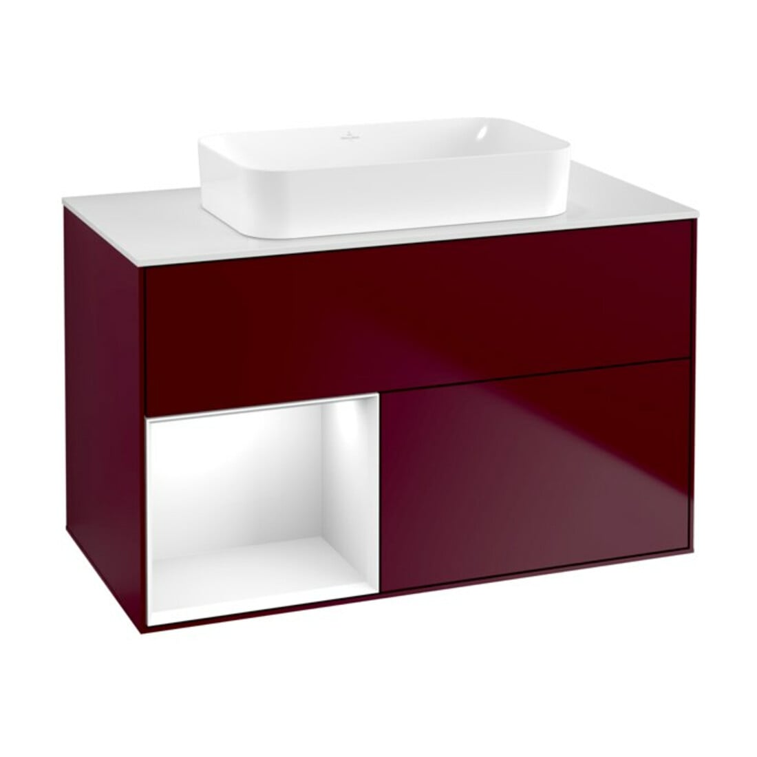 V&B Meuble sous lavabo Finion 100x60,3 cm, étagère gauche, blanc brillant, Peo m