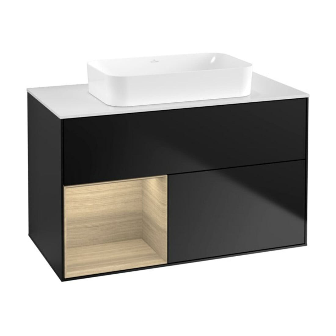 V&B Meuble sous lavabo Finion 100x60,3 cm, étagère gauche, bleu mat laqué