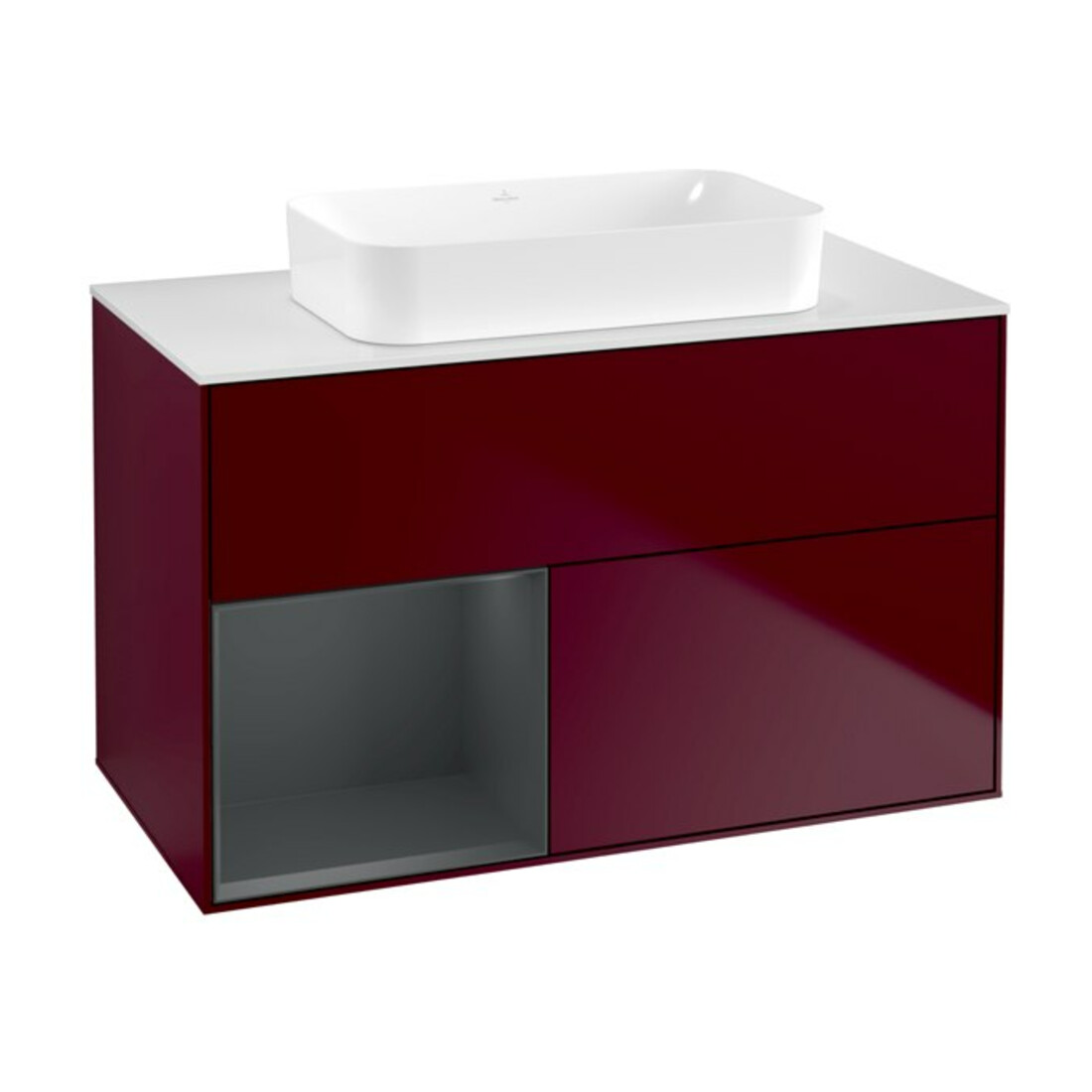 V&B Meuble sous lavabo Finion 100x60,3 cm, étagère gauche, gris mat avec laque, Peo m