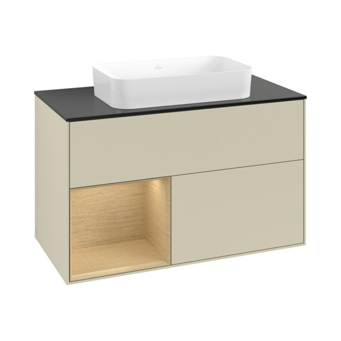 V&B Meuble sous lavabo Finion 100x60,3 cm, étagère gauche, gris mat laqué