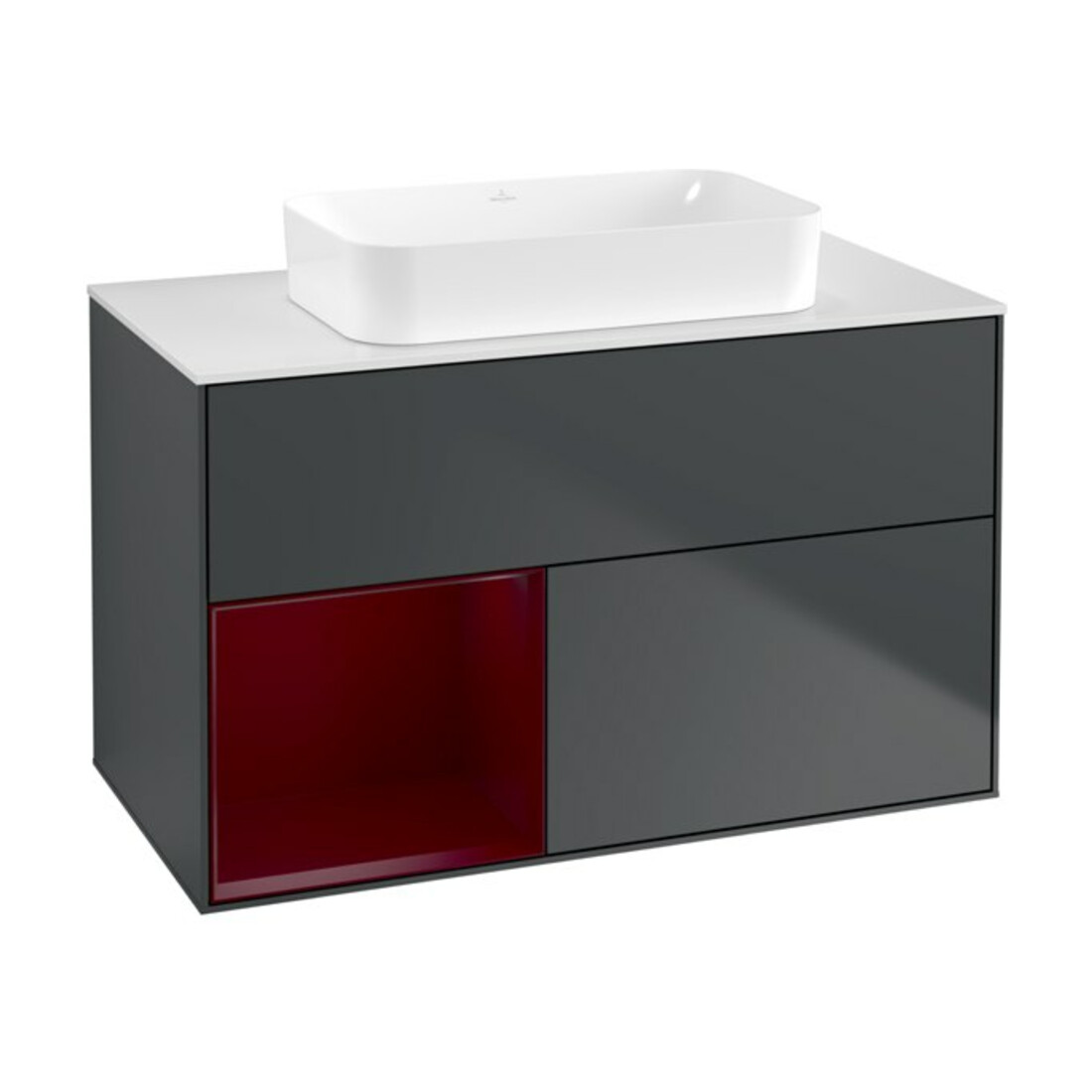 V&B Meuble sous-lavabo Finion 100x60,3 cm, étagère gauche Peo, bleu mat avec laque