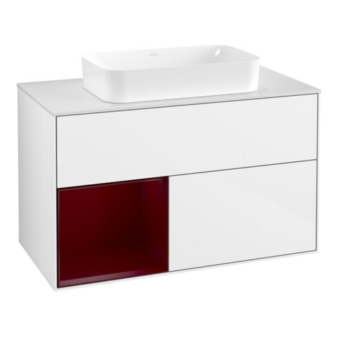 V&B Meuble sous-lavabo Finion 100x60,3 cm, étagère gauche Peo, laque blanc brillant