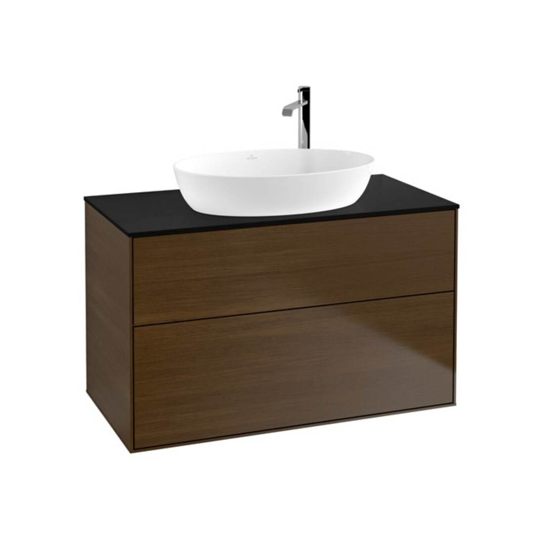 V&B Meuble sous lavabo Finion 100x60,3 cm, façade bleue, placage noyer