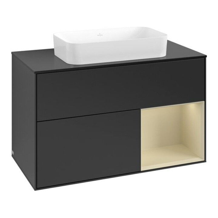 V&B Meuble sous lavabo Finion 100x60,3 cm, gris clair mat laqué, blanc mat laqué