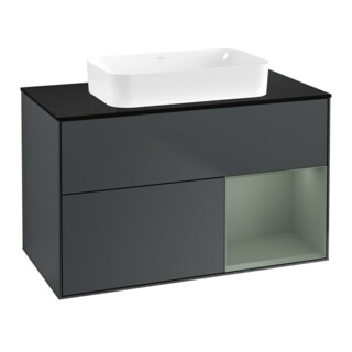 V&B Meuble sous lavabo Finion 100x60,3 cm, gris clair mat laqué, bleu mat laqué