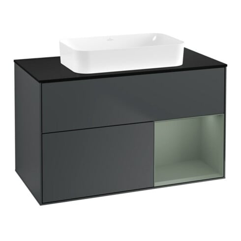 V&B Meuble sous lavabo Finion 100x60,3 cm, gris clair mat laqué, bleu mat laqué