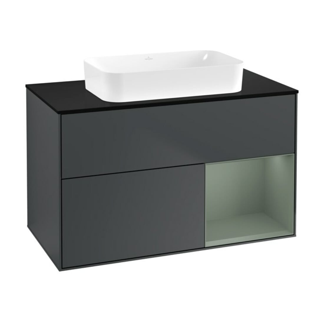 V&B Meuble sous lavabo Finion 100x60,3 cm, gris clair mat laqué, bleu mat laqué
