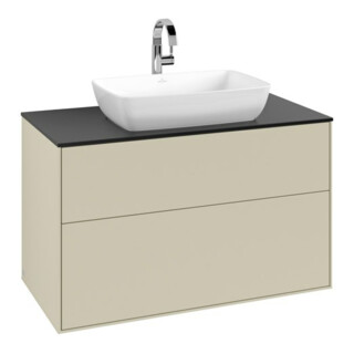 V&B Meuble sous lavabo Finion 100x60,3 cm, panneau de fermeture bleu mat, poignée grise mat