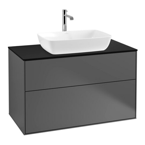 V&B Meuble sous lavabo Finion 100x60,3 cm, plan de couv. bleu mat, anthracite mat