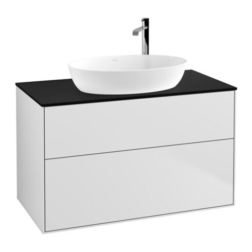 V&B Meuble sous lavabo Finion 100x60,3 cm, plan de couv. bleu mat, blanc mat Lac