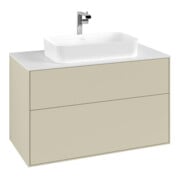 V&B Meuble sous lavabo Finion 100x60,3 cm, plan de drainage blanc, poignées argent mat, laqué-3