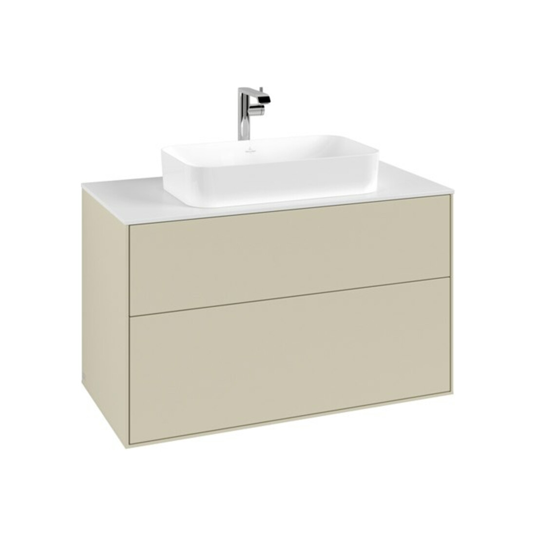 V&B Meuble sous lavabo Finion 100x60,3 cm, plan de drainage blanc, poignées argent mat, laqué