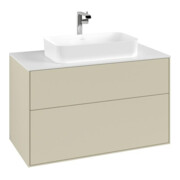 V&B Meuble sous lavabo Finion 100x60,3 cm, plan de drainage blanc, poignées argent mat, laqué-4