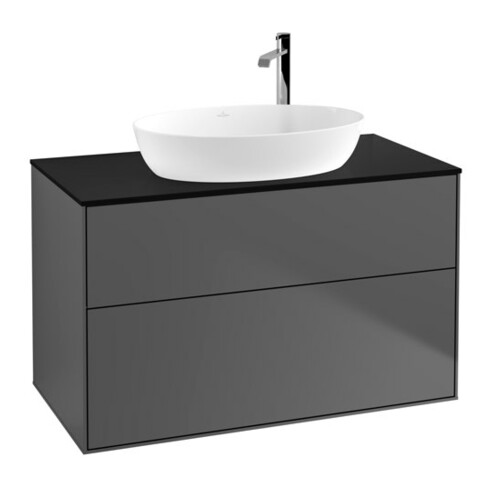 V&B Meuble sous-lavabo Finion 100x60,3 cm, plan de drainage bleu mat, anthracite mat