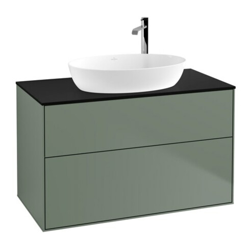 V&B Meuble sous lavabo Finion 100x60,3 cm, plan de drainage bleu mat, olivier mat laqué