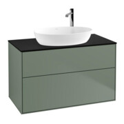 V&B Meuble sous lavabo Finion 100x60,3 cm, plan de drainage bleu mat, olivier mat laqué