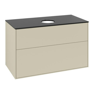 V&B Meuble sous-lavabo Finion 100x60,3 cm, plan de drainage bleu mat, poignée argent mat
