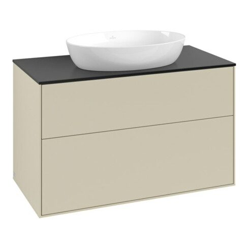 V&B Meuble sous-lavabo Finion 100x60,3 cm, plan de drainage bleu mat, poignée argent mat